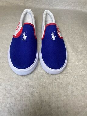 Polo by Ralph Lauren Blue and White Slip-On Sneakers with Red Accents